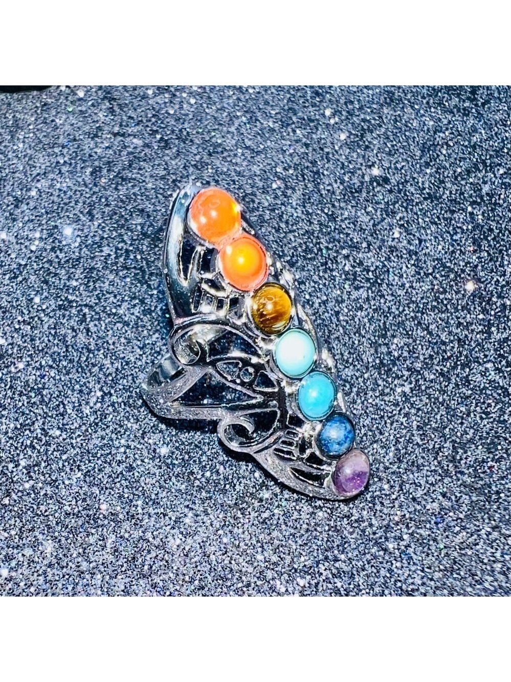 New Silver Chakra Gemstone Ring Adjustable - Picture 3 of 16